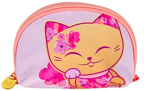 Pochette - trousse à maquillage chat porte bonheur Mani the Lucky Cat rose - doré