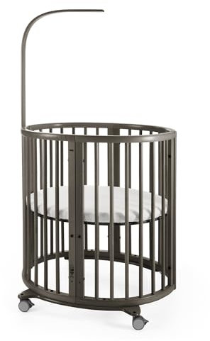 Stokke Sleepi Mini, Hazy Grey - 4-in-1 Ovales Babybett für 0-6 Monate - Höhenverstellbar, stylish & kompakt - Zusätzlich erhältlicher Umbausatz zur erweiterten Verwendung für Kinder bis zu 10 Jahren