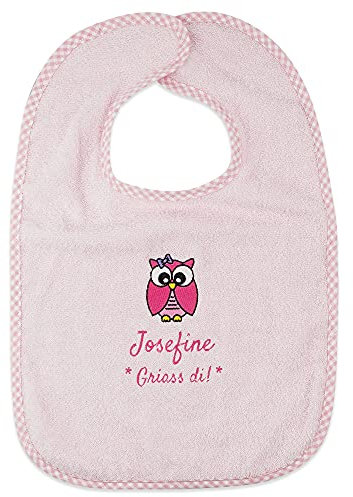 Wolimbo Lätzchen mit Klettverschluss - Rosa - personalisierbar - mit Wunsch Name/Motiv - bestickt - Babylätzchen - für Mädchen und Jungs