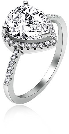 Uloveido Sterling Silber Pear Cut Teardrop Form Weiße Zirkonia Hochzeit Verlobungsringe für Frauen, Tear Drop Solitaire Ring Geschenke für Abschluss, Platin Größe 62 (19.7) JZ116