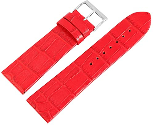Excellanc-Uhrenarmband Ersatz Echt Leder Kroko-Optik Dornschließe Breite 16-26 mm (Stegbreite: 22 mm, rot)