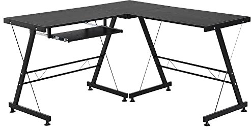 HOMCOM Computertisch Schreibtisch Flexible Arbeitsstation MDF Stahl Schwarz 210 x 50 x 73,5 cm