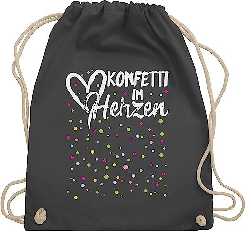 Turnbeutel Rucksack - & Fasching - Taschen - Konfetti im Herzen Karneval I - Unisize - Dunkelgrau - tasche für wurfmaterial karnevalsbeutel faschings herz beutel karnevalstasche karnevals confetti