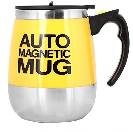 Fdit Magnetic Mixing Mug Self Stirring Coffee Cup Stainless Steel Self Magnetic Cup for Coffee Tea Hot Chocolate Milk Cocoa Protein (Yellow)