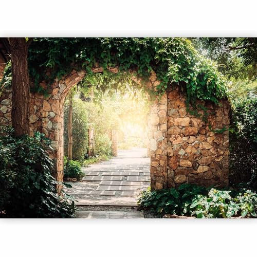 murando - Papier peint panoramique artistique 350x256 cm - Revêtement mural décoration pour chambre salon - Design moderne - Beige gris vert - Pierre feuilles nature plantes f-B-0294-a-a