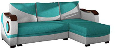 MOEBLO Ecksofa mit Schlaffunktion mit Bettkasten Couch L-Form Polstergarnitur Wohnlandschaft Polstersofa mit Ottomane Couchgranitur - Verto (Blau +Hellgrau (Dora 85+Dora 90), Ecksofa Rechts)