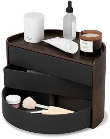 Umbra Moona - Boîte à Bijoux à 3 Niveaux Pivotants, Rangement à Bijoux en Bois, Coffret à Bijoux Original pour Bagues, Boucles d'Oreilles, Bracelets et Colliers, Noir/Noyer