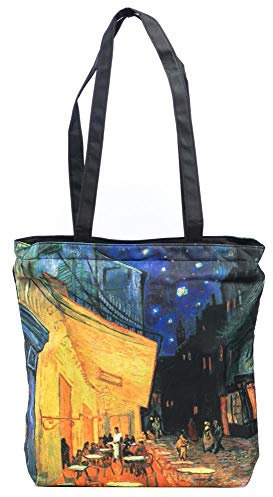 LUCKYWEATHER Shopper Einkaufstasche Damen Motiv Vincent van Gogh CAFÉTERASSE AM ABEND I Shopping Bag wasserabweisend I Einkaufs/Tragetasche ideal als Geschenk für Frauen