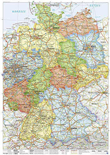 J.Bauer Karten Deutschland-Karte (Bundesländer), 50 x 70 cm