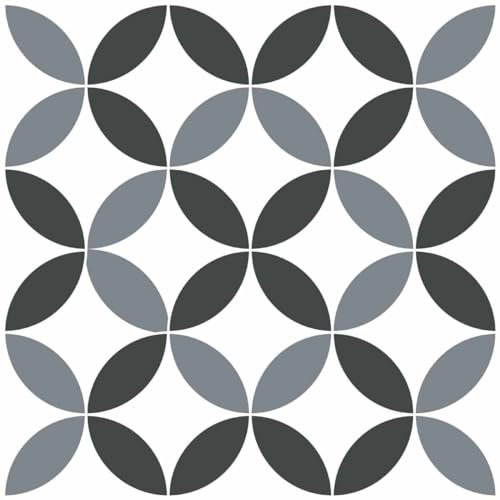 DRAEGER PARIS 1886 – Azulejos adhesivos de pared – Ideal para cocina y baño – Lote de 6 cuadrados adhesivos de diseño de rossetas pequeñas, color gris y negro, 15 x 15 cm (75009180)