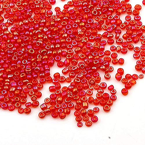 Lot de 3300 pièces de perles de rocaille en verre, ensemble de couleurs lustrées transparentes de 3 mm, 8/0, perles Pony, mini-perles transparentes pour enfants (rouge AB)