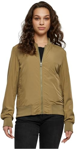 URBAN CLASSICS Chaqueta Bomber ligera mujer con bolsillos delanteros, cintura, puños y cuellos elásticos, apertura delantera con cremallera, de manga larga, color Caqui, talla 5XL
