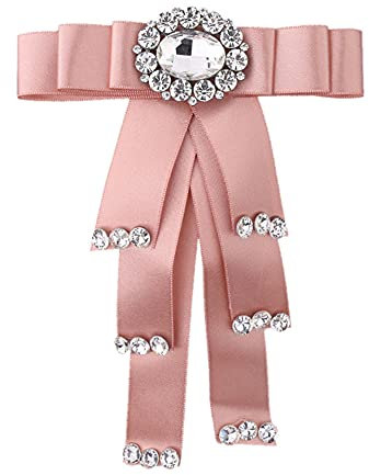 FASELE Broche nœud papillon en cristal pour femme fille ruban tissu nœud papillon pré-noué bijoux pour chemise robe, 13w*18L, Aluminium, Cristal