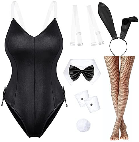 Hasenkostüm für Damen, Anime, Rollen-Kostüm, Senpai, Cosplay, Body, einteiliges Strümpfe-Set (Schwarz, Größe M