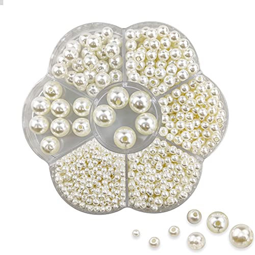 Dreamark 1150 Stück Creme Perlen Set, 3/4/5/6/8/10/12mm Weiße Runde Perlen zum Auffädeln Ketten Selber Machen Set Perle für Armbänder, Ohrringe, Halskette, Schmuck und Kleidung Dekorieren