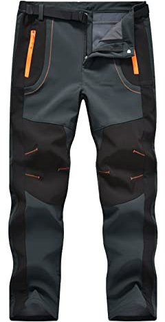 donhobo Herren Outdoorhose Softshellhose Wasserdicht Winddicht Skihose Warm Fleece Gefüttert Arbeitshose Winter Trekkinghose Wanderhose (Kaltes Grau, XXXL)