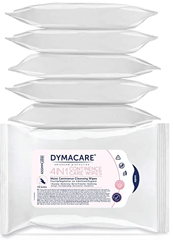 DYMACARE 4 in 1 Continence Care Wipes 10’s | Adult Scented Premium Incontinence Cloths | Skin Cleansing Wipes with Barrier Protection | 6 Packs of 10 Wipes (60 Wipes)