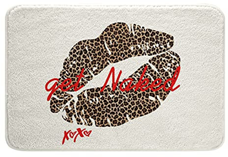 Get Naked Leopard Muster Lippen Badezimmerteppich Romantischer Kuss Rutschfester Badteppiche Lustige Weiß Rot Braun Saugfähige Badematte 50x80cm Einzigartiges waschbares Badvorleger Wohnkultur
