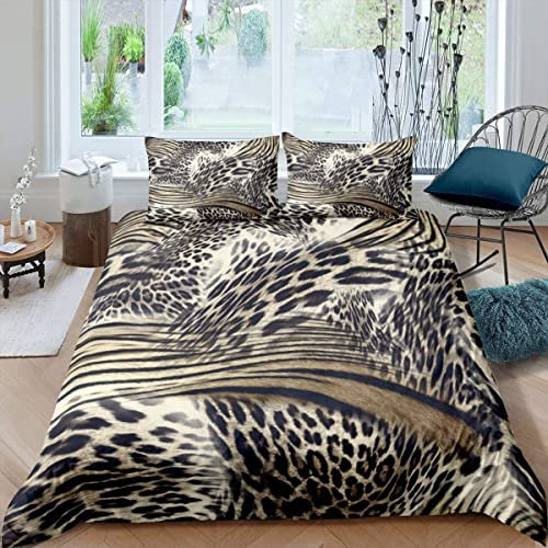 Loussiesd Leopard Muster Bettbezug Tierdruck Gepard König Bettwäsche Set für Kinder Mann und Frau Luxus Bettwäsche 135x200cm Goldene Schlafzimmer Kollektion Dekor 2 Stück
