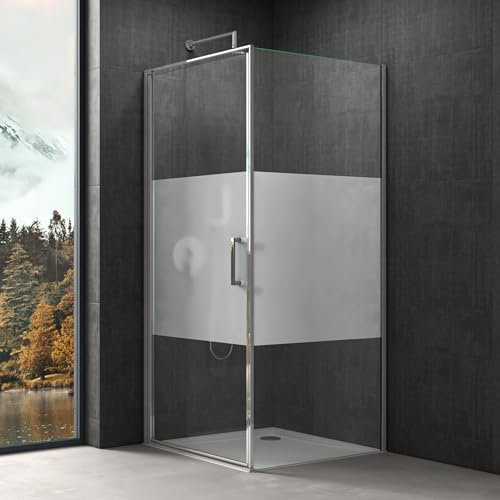 doporro Eckeinstieg Duschkabine 80x90x195cm Eckdusche inkl. Duschtasse ESG-Sicherheitsglas Milchglas inkl. beidseitiger Easy-Clean-Beschichtung Ravenna36-Plus