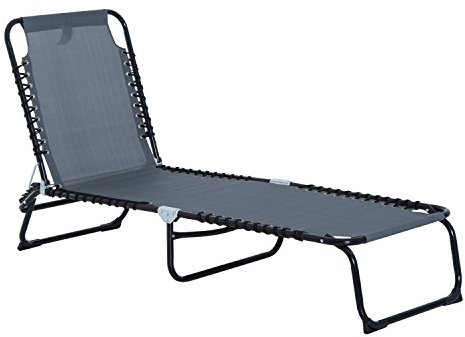 Outsunny Sonnenliege klappbar Gartenliege, Liegestuhl mit 4-Fach verstellbare Rückenlehne, wetterfeste Campingliege bis 120 kg belastbar, für Garten Strand Pool, Grau