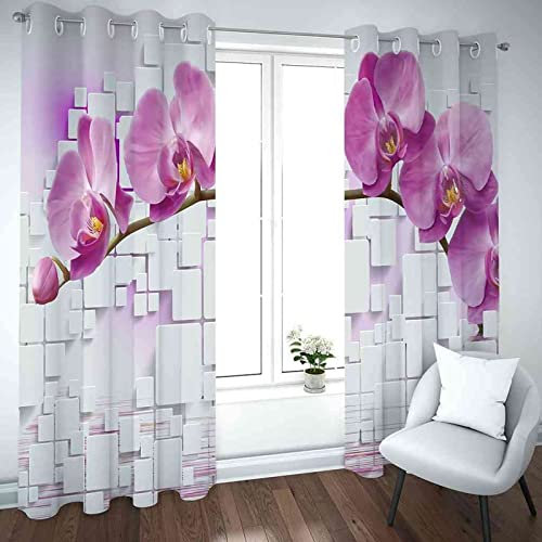XXXXAWA Vorhang Blickdicht 3D lila Orchidee Verdunklungsvorhänge 2 x 91.5 x 214 cm(B X H) Thermisch Isoliert Verdunkeln Gardinen Wohnzimmer Schlafzimmer Geräuschreduzierung mit Ösen Vorhänge