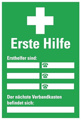 Aufkleber Erste Hilfe Hinweis „Notfallkennzeichnung“ Schild Folie | Variante wählbar 20x30cm Made in Germany, Größen Name: Erste Hilfe