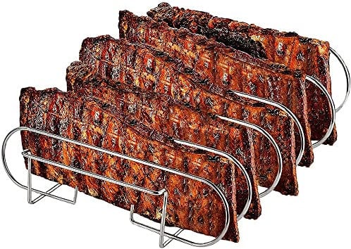 YIMINI Supporto Bistecche e Costine, Cestello per BBQ Rib Rack, Arrosto e Supporto Costine, Supporto per Arrosto Bistecca, per 5 Costolette di Ricambio Croccanti dalla Griglia e dal Forno