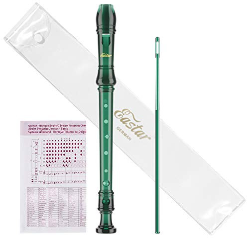 Eastar Soprano Recorder Instrument for Kids Students Beginners, German fingering C Key with Cleaning Kit, Storage Bag, Fingering Chart, ERS-1GG, Dark Green, School-Approved