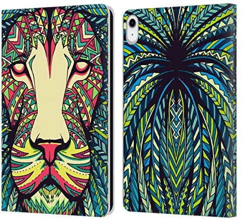 Head Case Designs León Caras Animales Aztecas Carcasa de Cuero Tipo Libro Compatible con Apple iPad 10.9 (2022)