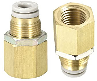 M METERXITY 2 Pack 1/4 PT Female Pipe Fitting - Straight Union, Bulkhead Push to Connect Fittings, Apply to Pneumatic System (6mm ID, Gold)