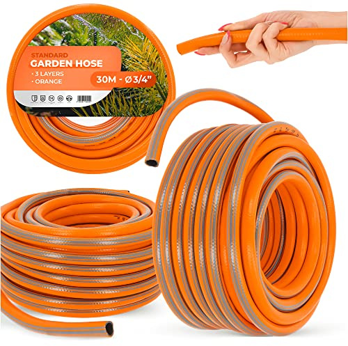 Gartenschlauch 3/4 30 m Orange Verstärkt 3-lagig UV-Beständig Formstabiler Flexibler Gartenschlauch Bewässerung Gartenarbeit Autowäsch Panzerschlauch