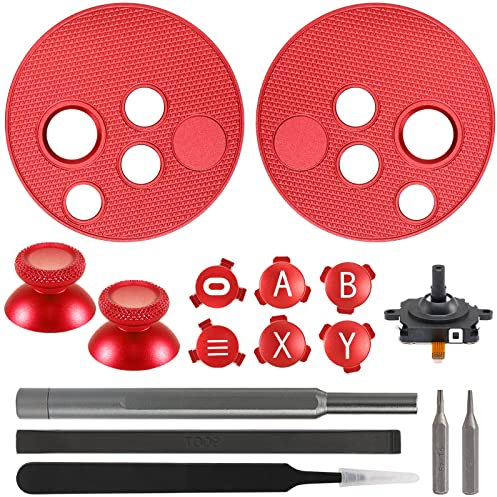 VRbrother Metal Left and Right Controller Replacement Keyboard, Mushroom Caps, ABXY Buttons Return Key Function Key, Analog Joystick Replacement (1pcs) for Meta Oculus Quest 2 Accessories (Red)