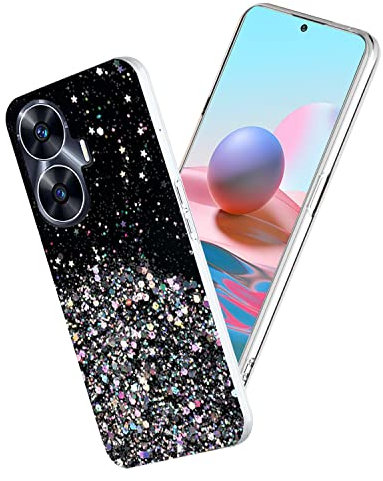 Yarxiawin Compatible con Funda Realme C55 Glitter Transparent Brillo Silicona Fina, Carcasa Realme C55 Funda Brillante Fina Rosa Delgada Slim Case Antigolpes (Negro)