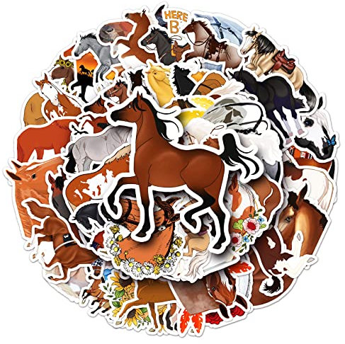 Adkumil 50 Pcs Horse Stickers Vinyl Animal Pony Stickers for Skateboard Water Bottle Laptop Luggage Guitar Travel Case Bike,Cute Trendy Waterproof Horse Riding DIY Decorations for Teens Adults Boys