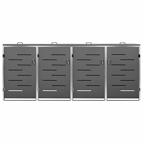 Festnight Quadruple Wheelie Bin Shed Trash Bin Shed Store Storage Cabinet Box Cover Stainless Steel Garbage Bin Box Outdoor Storage Outdoor Garden Patio Lockable Garbage Cover Bin Storage Stainless
