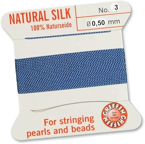 Creative-Beads Filo per perline, filo di seta per perle da infilare, lunghezza 2 m, con estremità del filo flessibile come ago, spessore 0,60 mm, azzurro