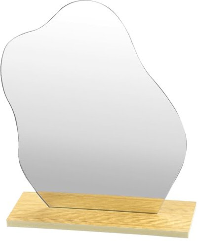 Vanyibro Unregelmäßiger Kosmetikspiegel, einzigartige Acryl-Tischdekoration, tragbarer Acryl-Make-up-Spiegel mit Holzständer, perfekte Dekoration für Ihr Schlafzimmer oder Wohnzimmer