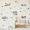 Tanlaby Raumschiffe Flugzeuge Wandsticker Blaue Wolken Sterne Wandtattoo Selbstklebend Wandaufkleber Abnehmbare Wandkunst Aufkleber für Kinderzimmer Kinderzimmer Spielzimmer Wanddekoration
