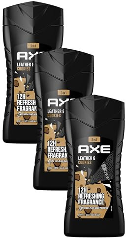 Axe 3-in-1 Duschgel & Shampoo Leather & Cookies Männer Duschgel für langanhaltende Frische dermatologisch getestet 250 ml (Packung mit 3)