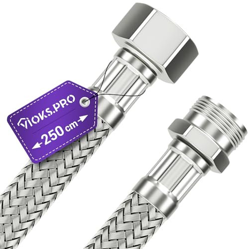 Viоks.pro Panzerschlauch 3/8 Zoll (15,2mm) Flexibler Wasserhahn Schlauch 250 cm mit Überwurf und Außengewinde - Armaturenschlauch Verlängerung/Flexschlauch für Spülkasten Wasserhahn Küche Bad