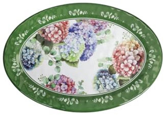 Brandani 51197 VASSOIO OVALE FLORA MELAMINA, cm 50,5x35,5, decori floreali, delicate ortensie e foglioline, Lavastoviglie, BPA free