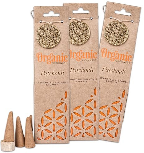 3X 12 Organic Goodness Räucherkegel 12 Kegel je Packung - Das Original aus Indien Patchouli