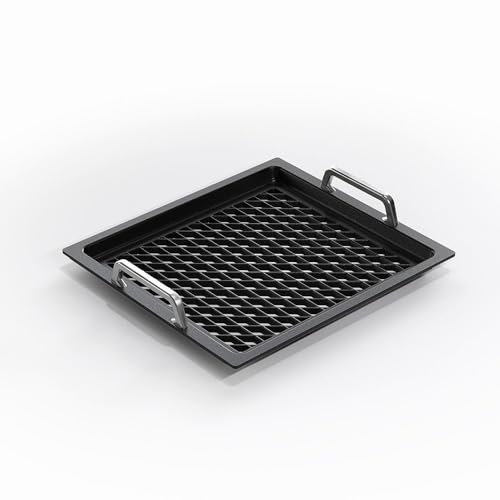 AMT Gastroguss GN 2/3 BBQ-Grillrost offen, 35,5 cm x 32,5 cm, mit BBQ-Muster, mit Edelstahlgriffen, Aluminiumguss, Lotan® Antihaft-Veredelung, AMZN-23733G-BBQ-R