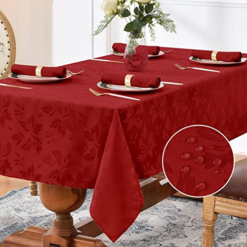 Romanstile Tischdecke Weihnachten abwaschbar 140x240 Rot Luxuriös Jacquard-Damast Muster wasserabweisend Tischtuch Table Cloth für Geburtstag,Feste,Silvester,Party,Jahrestag,Restaurant,Christmas