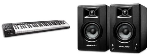 M-Audio Keystation 61MK3 - Clavier MIDI USB 61 Touches Semi-Lestées, Commandes Paramétrables & BX4 Enceintes de Monitoring Actives de 120 W pour Gaming, Mutimedia et Production Musicale