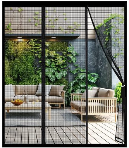 Magnet Fliegengitter Tür, Doppeltür Magnetvorhang, Insektenschutz Balkontür 180x210CM, Stärkere Magneten Fliegengittertüren für Schiebetür, Kellertür und Terrassentür, zwei Öffnungen, Schwarz