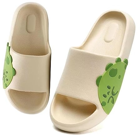 Waysoland Girls Boys Summer Sliders Sandals,EVA Open Toe Soft Slides Beach Bathroom Pool Shower Anti-Slip Slippers Flip Flops for Indoor Outdoor(Beige,7/7.5 UK Child)