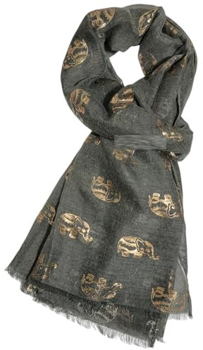 GFM® Damen-Schal mit Elefanten-Druck, Rotgold, EL-Rg-Olivgrün (FLD-PSCF-EL-Rg-GHJTN), El-Rg-GHJTN-Olive, 42