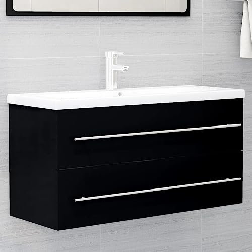DYRJDJWIDHW mobile bagno completo con lavabo,mobiletto per bagno con lavandino in ceramica,Mobile Sottolavabo Nero 100x38,5x48 cm in TruciolatoAdatto per bagni, cucine